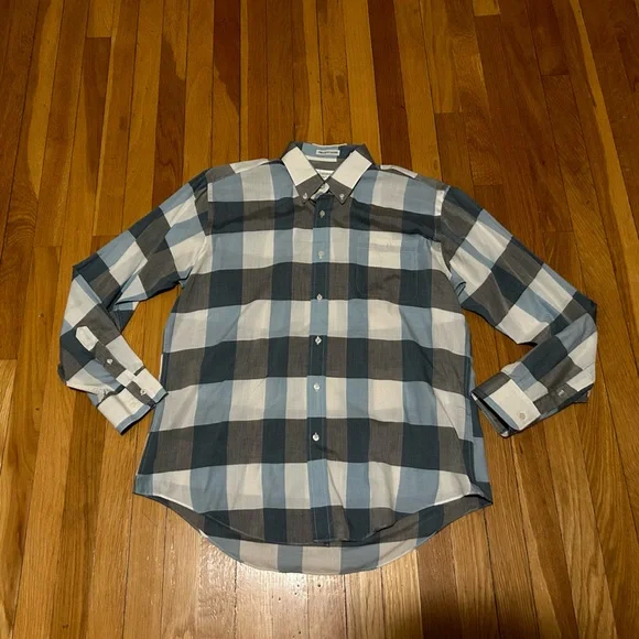 london fog dress shirts London Fog Mens Large Blue Dotted Long Sleeve Button Front Cotton Dress Shirt